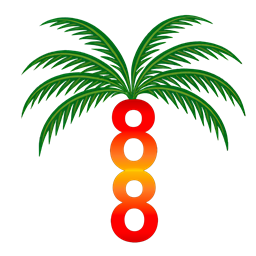 The current Tropibyte logo: the same palm tree, redrawn, with a red and orange trunk made from a stack of the number 8.